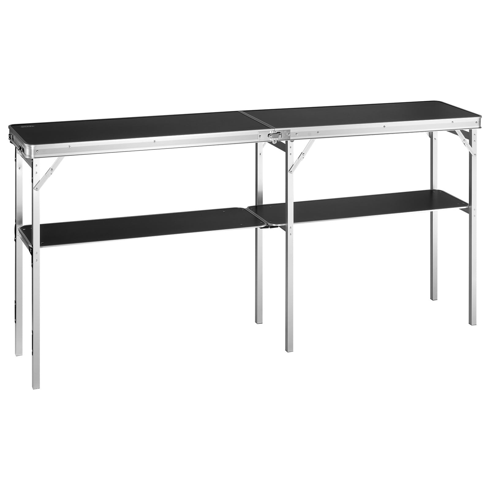 VEVOR Extra Long Folding Portable Bar Tradeshow Podium Table for Indoor, Outdoor, Party, Picnic, Exhibition, Includes Carrying Case, Storage Shelf and Black Skirt, 77.95" x 15.16" x 34.65"