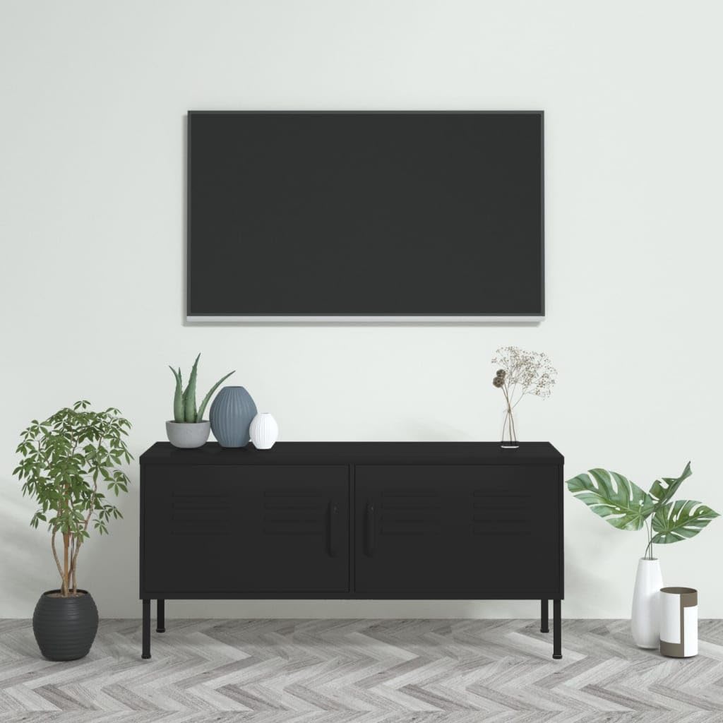 vidaXL Industrial Style TV Stand, Black Steel TV Unit with Adjustable Height and Ample Storage Space, Suitable for Living Room