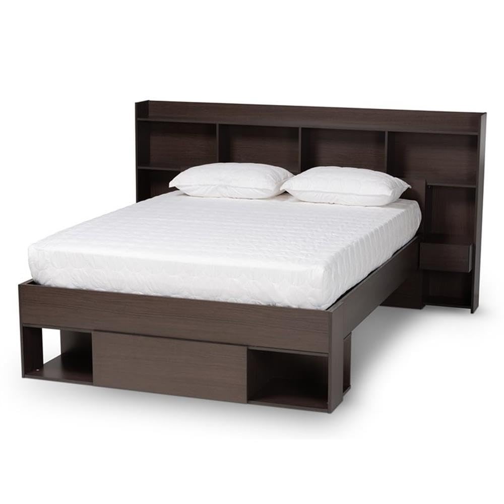 Baxton Studio Dexton Modern and Contemporary Dark Brown Finished Wood Queen Size Platform Storage Bed
