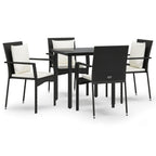 vidaXL Patio Dining Set with Cushions 5 Piece - Black Poly Rattan, Tempered Glass Tabletop, Cream White Cushions - Perfect for Garden, Patio, Outdoor Dining