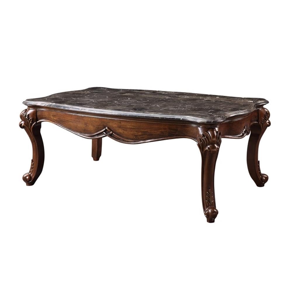Acme Miyeon Rectangular Marble Top Coffee Table In Marble And Cherry