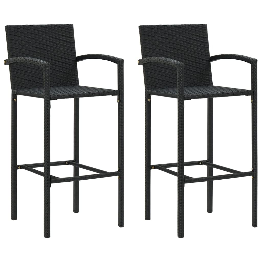 vidaXL Modern Bar Stools - Black Poly Rattan Bar Seating - Outdoor and Indoor - Powder-Coated Steel Frame - UV and Weather-Resistant - Inbuilt Footrest for Comfort