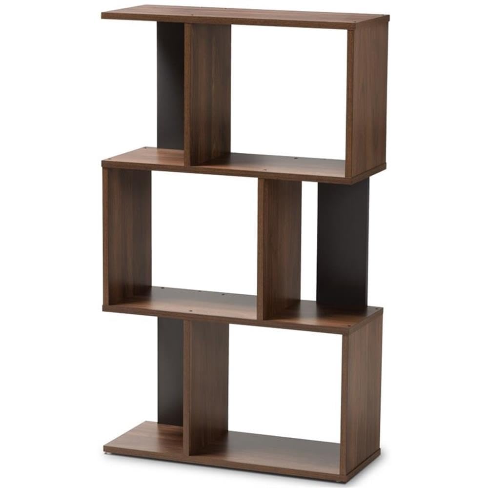 Baxton Studio Legende Modern and Contemporary Brown and Dark Grey Finished Display Bookcase