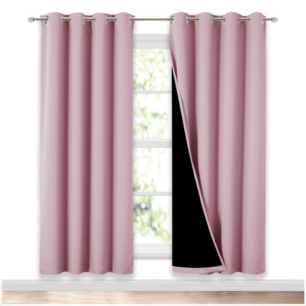 Nicetown 100% Blackout Window Panel Curtains, Full Light Blocking Drapes With Black Liner For Nursery, 72 Inches Drop Thermal In