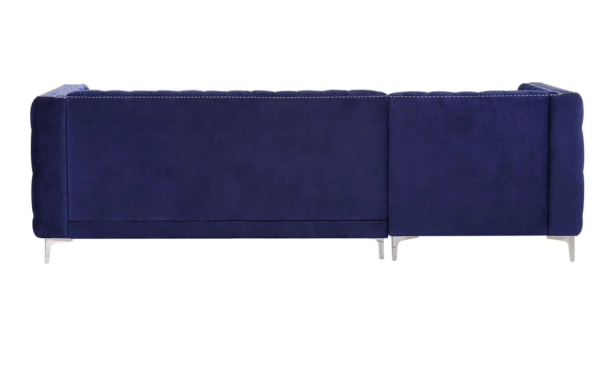 Acme Sullivan Sectional Sofa in Navy Blue Velvet