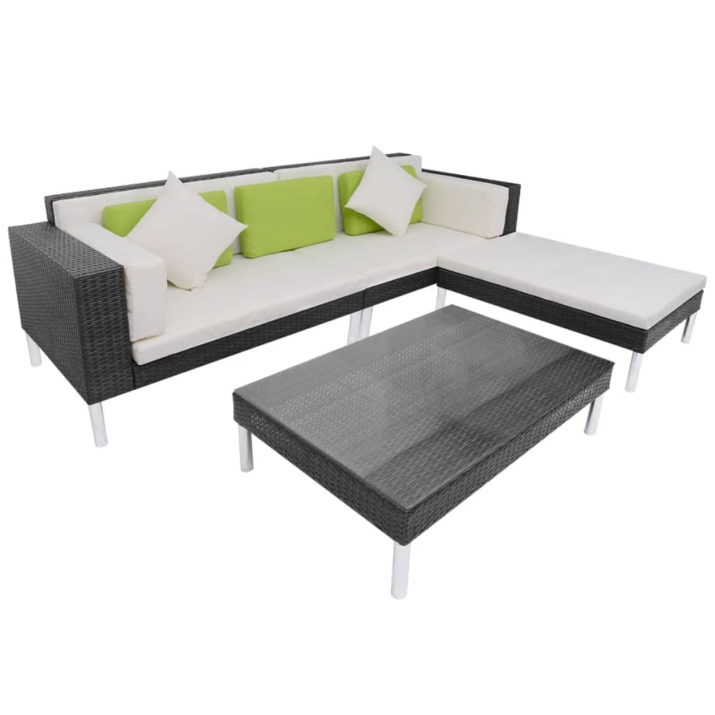vidaXL 4-Piece Patio Lounge Set - Weather- Outdoor Furniture Set with Poly Rattan, Steel Frame, Removable Cushions and Pillows -