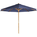 All Things Cedar TU90-B Teak Market Table Umbrella Outdoor | 2-Piece Pole & 10-ft Canvas Canopy with Wind Vent | Indonesian Teak Java Finish | Solid Brass Hardware | Easy Storage | Blue