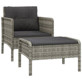 vidaXL Outdoor Lounge Set – Gray Poly Rattan Patio Furniture with Chair and Stool - Dark Gray Removable Cushion - Metal Frame - Industrial Style Home & Garden Decor