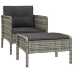 vidaXL Outdoor Lounge Set – Gray Poly Rattan Patio Furniture with Chair and Stool - Dark Gray Removable Cushion - Metal Frame - Industrial Style Home & Garden Decor