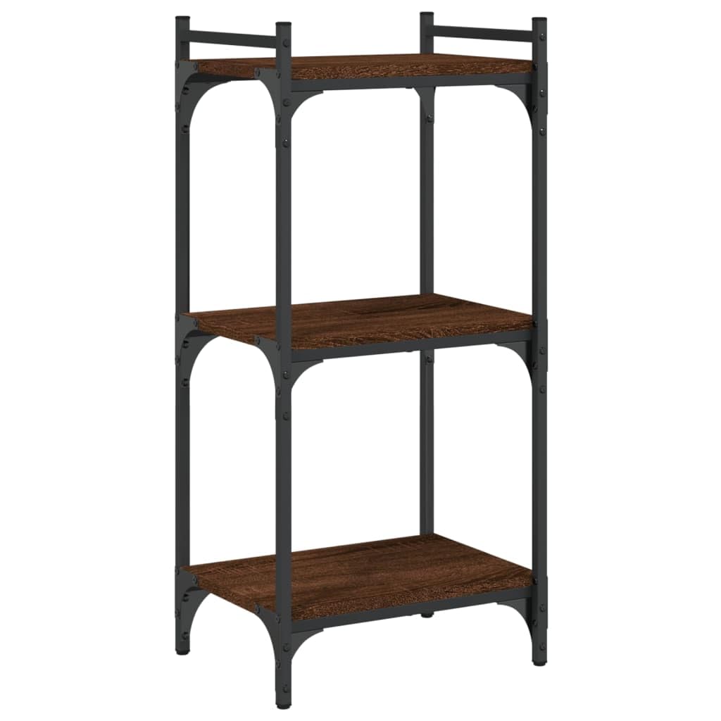 vidaXL 3-Tier Brown Oak Bookcase - Industrial-Style Bookstand with Adjustable Feet, Engineered Wood and Metal Frame, Home Storage Solution