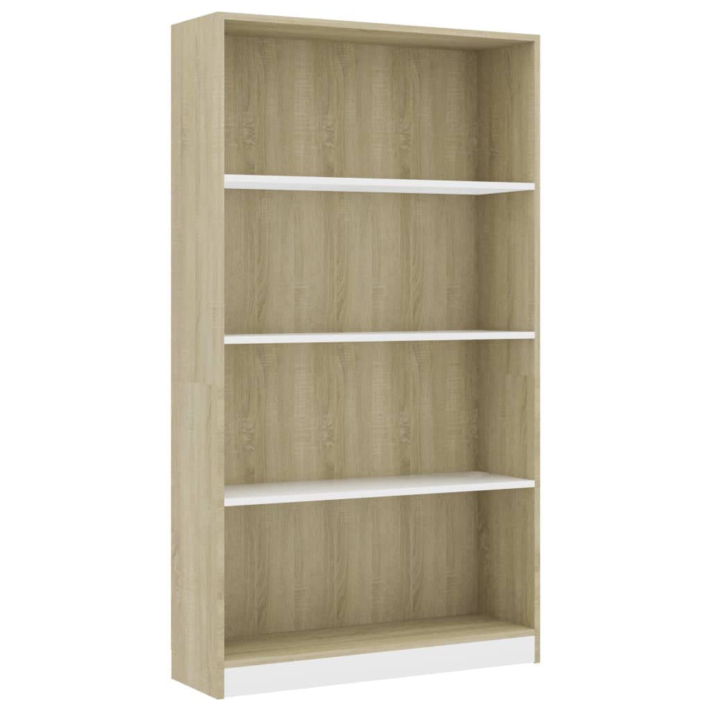 vidaXL Bookshelf, 4-Layer Design Bookcase, Freestanding Display Storage, Display Shelf for Living Room, Modern, White and Sonoma Oak Engineered Wood