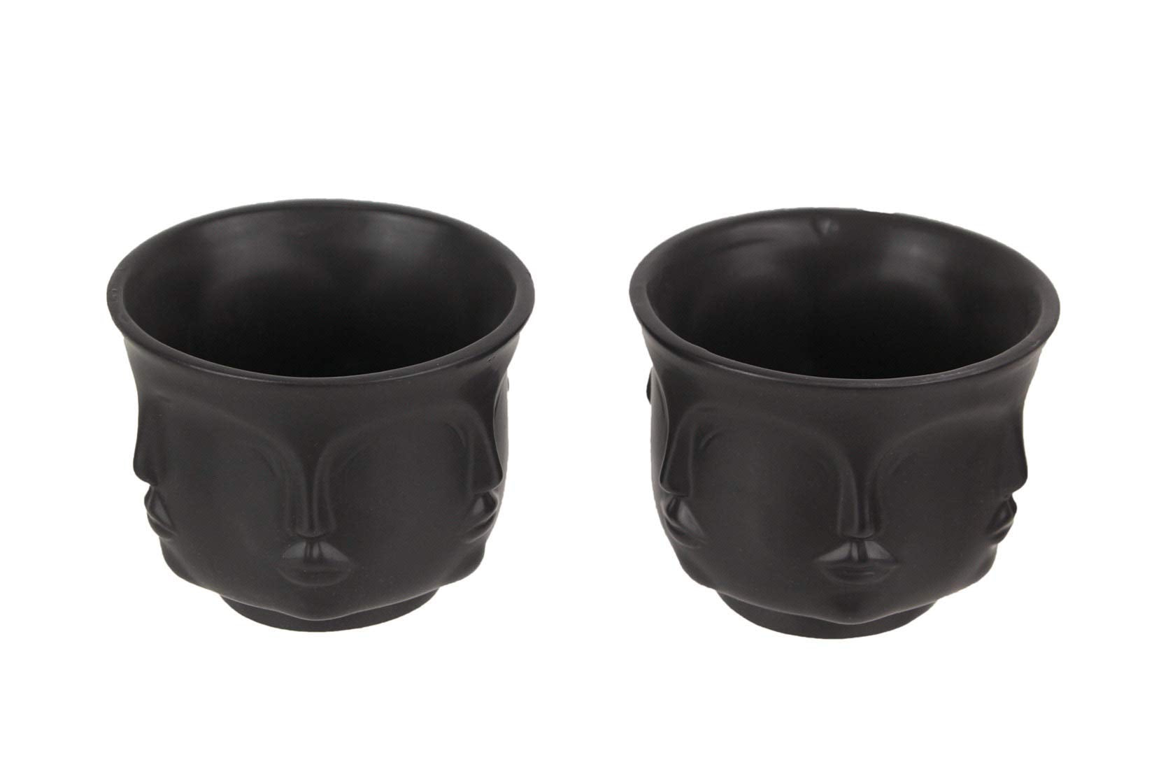 Napco Imports Set Of 2 Multi Face Ceramic Planter Matte Black Pottery Vase Small Flower Pot Outdoor D  Cor