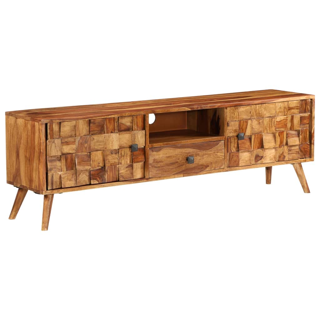 Vidaxl Tv Stand With Honey Finish, Solid Sheesham Wood, Mid-Century Design, Multi-Feature Storage, Easy Assembly, 55.1&quot;X11.8&quot;X15.7&quot;