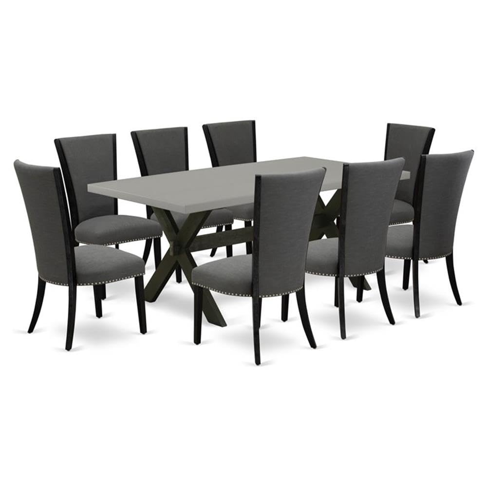 East West Furniture X697Ve650-9 9 Piece Dining Table Set Includes A Rectangle Wooden Table With X-Legs And 8 Dark Gotham Linen Fabric Parson Dining Room Chairs, 40X72 Inch, Multi-Color