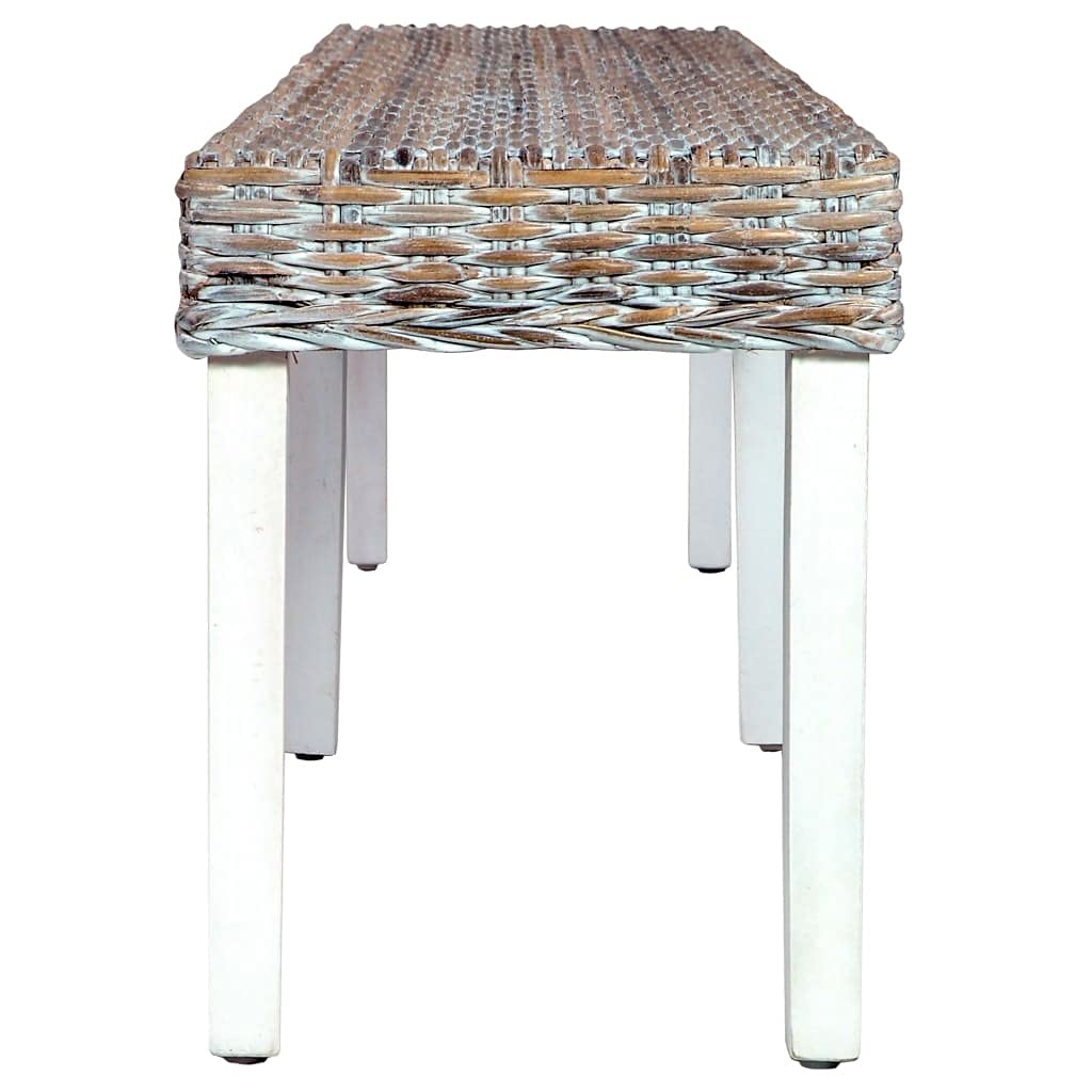 vidaXL Solid Mango Wood & White Kubu Rattan Bench 63&quot; - Lounge/Hall/Dining Seating, Easy to Assemble, Natural Look