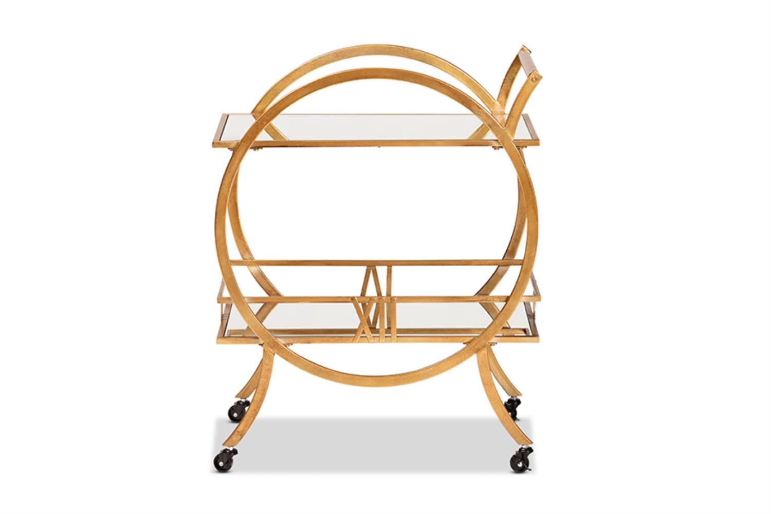 Baxton Studio Arsene Modern and Contemporary Antique Gold Finished 2-Tier Mobile Bar Cart
