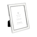 Isaac Jacobs 5x7 White Leather with Silver Metal (Vertical & Horizontal) Picture Frame, Suede Border w/Black Fabric Easel, Wall-