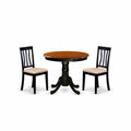 East West Furniture ANTI3-BLK-C 3 Piece Kitchen Table Set for Small Spaces Contains a Round Dining Room Table with Pedestal and 2 Linen Fabric Upholstered Chairs, 36x36 Inch, Black & Cherry