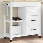 vidaXL Solid Pine Wood Kitchen Trolley - Rolling Cart with Drawers, Shelves and Wheels - White/Honey Wax Finish - 33.1x15.7x35.4 inch
