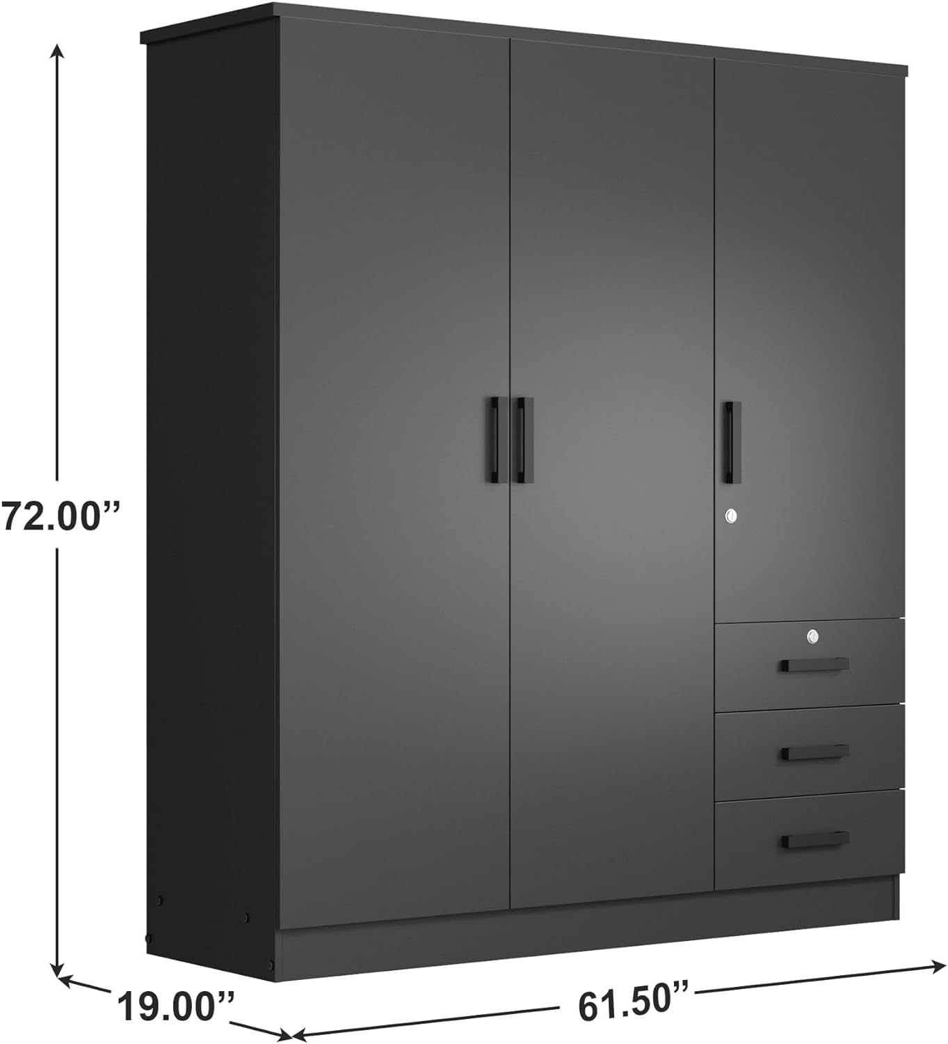 Jumbo 61&quot; Wide Large Wardrobe Closet 3 Doors and 3 Drawers Lots of Storage