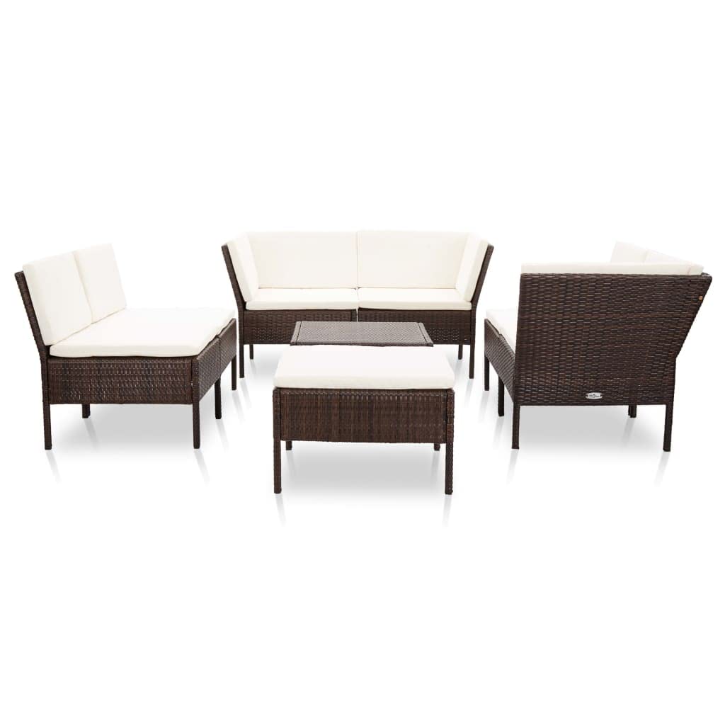 vidaXL Patio Furniture Set 8 Piece, Wicker Conversation Set with Cushions, Outdoor Patio Chair for Poorside Garden Balcony, Poly Rattan Brown