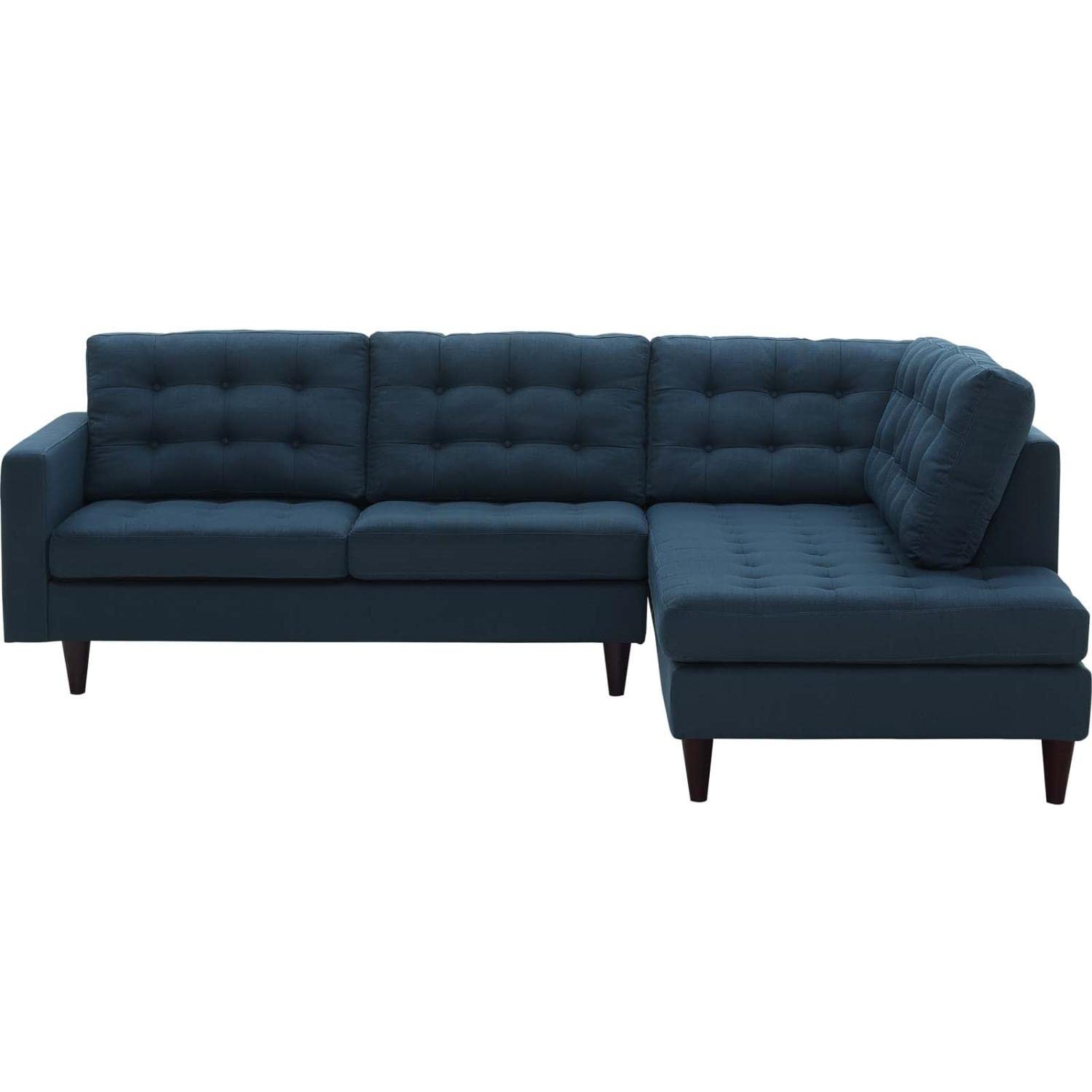 Modway Empress Mid-Century Modern Upholstered Fabric, Right Facing Bumper Sectional, Azure