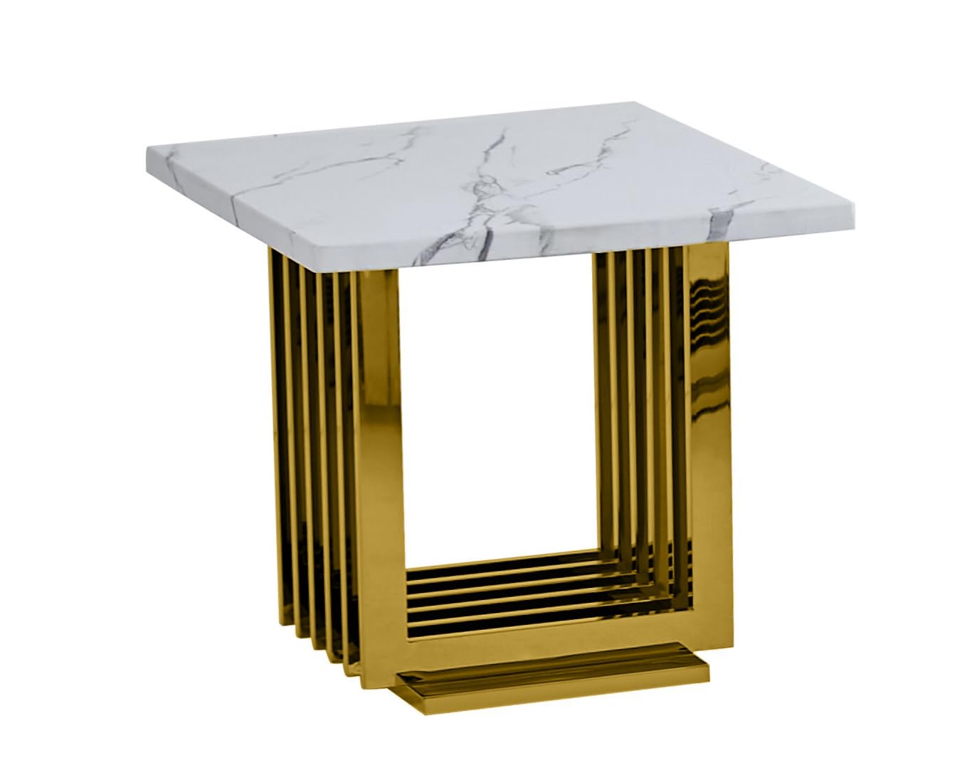 Best Quality Furniture White Marble Sofa End Table With Gold Base