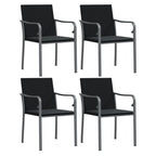 vidaXL 5 Piece Outdoor Patio Dining Set with Cushioned Seating - Poly Rattan and Steel Construction, Tempered Glass Tabletop in Black