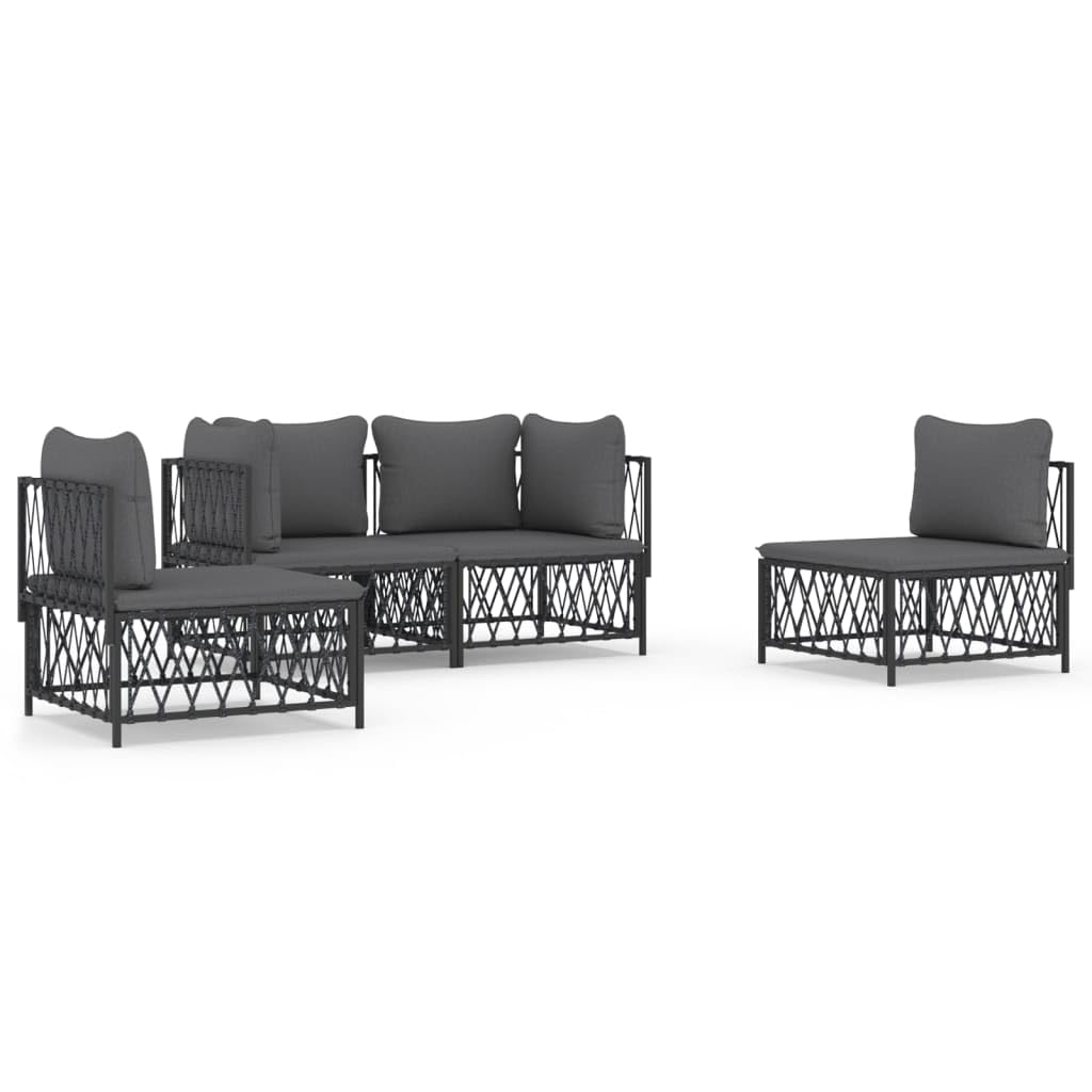vidaXL Patio Furniture Set 7 Piece Sectional Sofa with Cushions Anthracite Steel - Garden, Patio, Deck Sofa Set - Modern Outdoor Seating