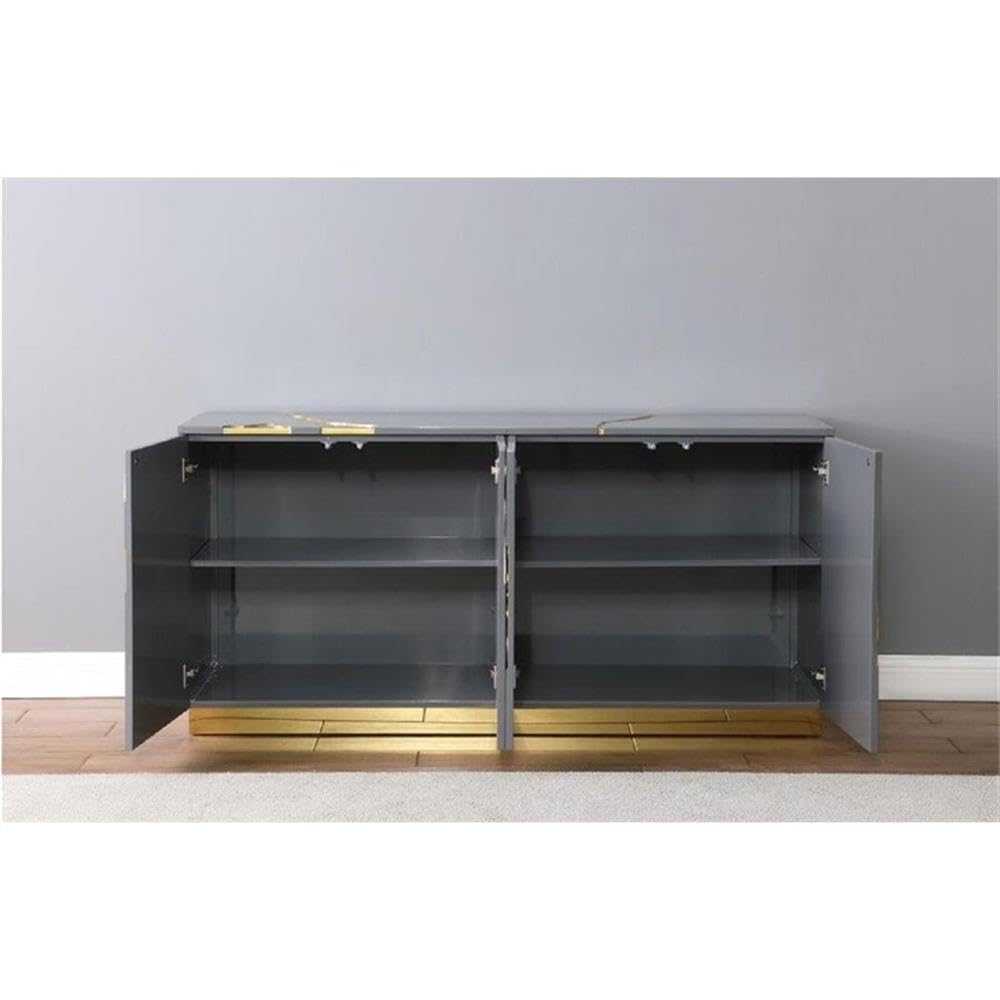 Best Master Furniture Taylor High Gloss Lacquer Sideboard/Buffet With Gold Trim, Grey