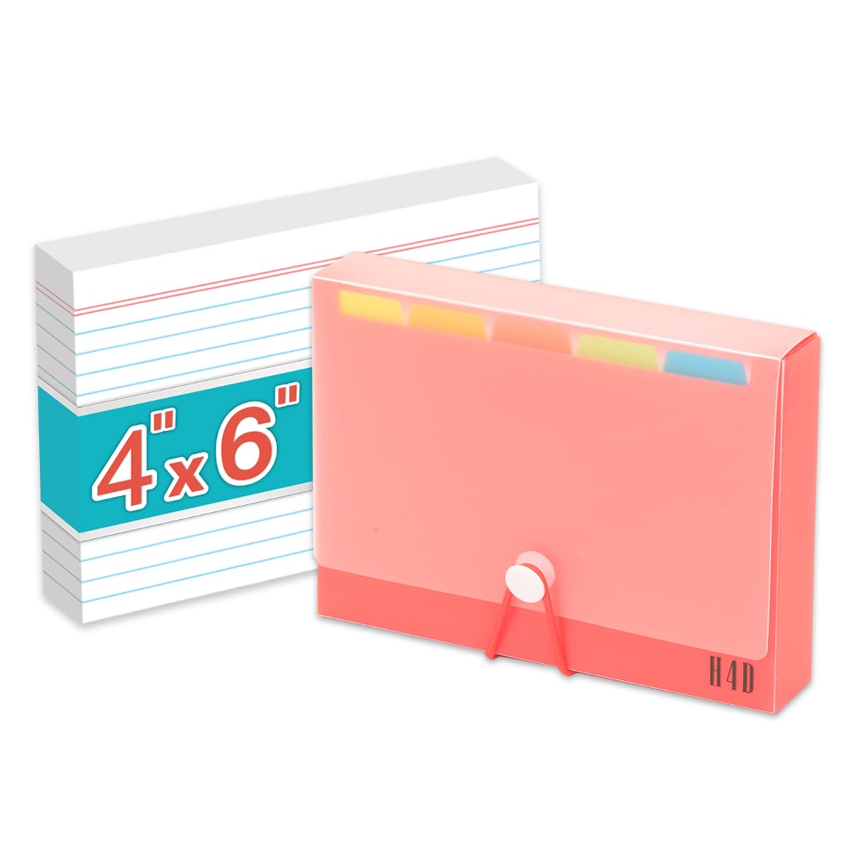 H4D 4X6 Index Card Case With 100 Heavyweight Ruled Index Cards And Dividers, Red