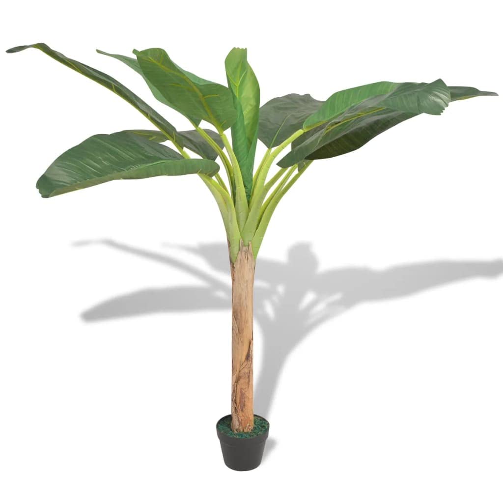 vidaXL Artificial Banana Tree Plant with Pot - Life-Like Green Banana Tree for Home and Office Decor, Durable and Maintenance-Free, 59 Inch