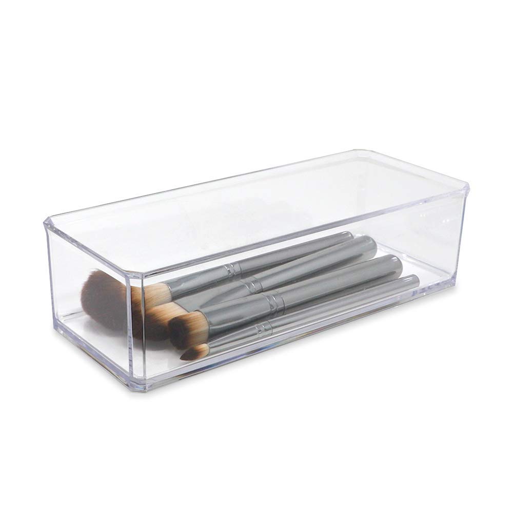 Isaac Jacobs Clear Acrylic Rectangular Stackable Storage Organizer, (9'' L X 3.5'' W X 2.5'' H) Drawer Tray, Multi-Functional, B