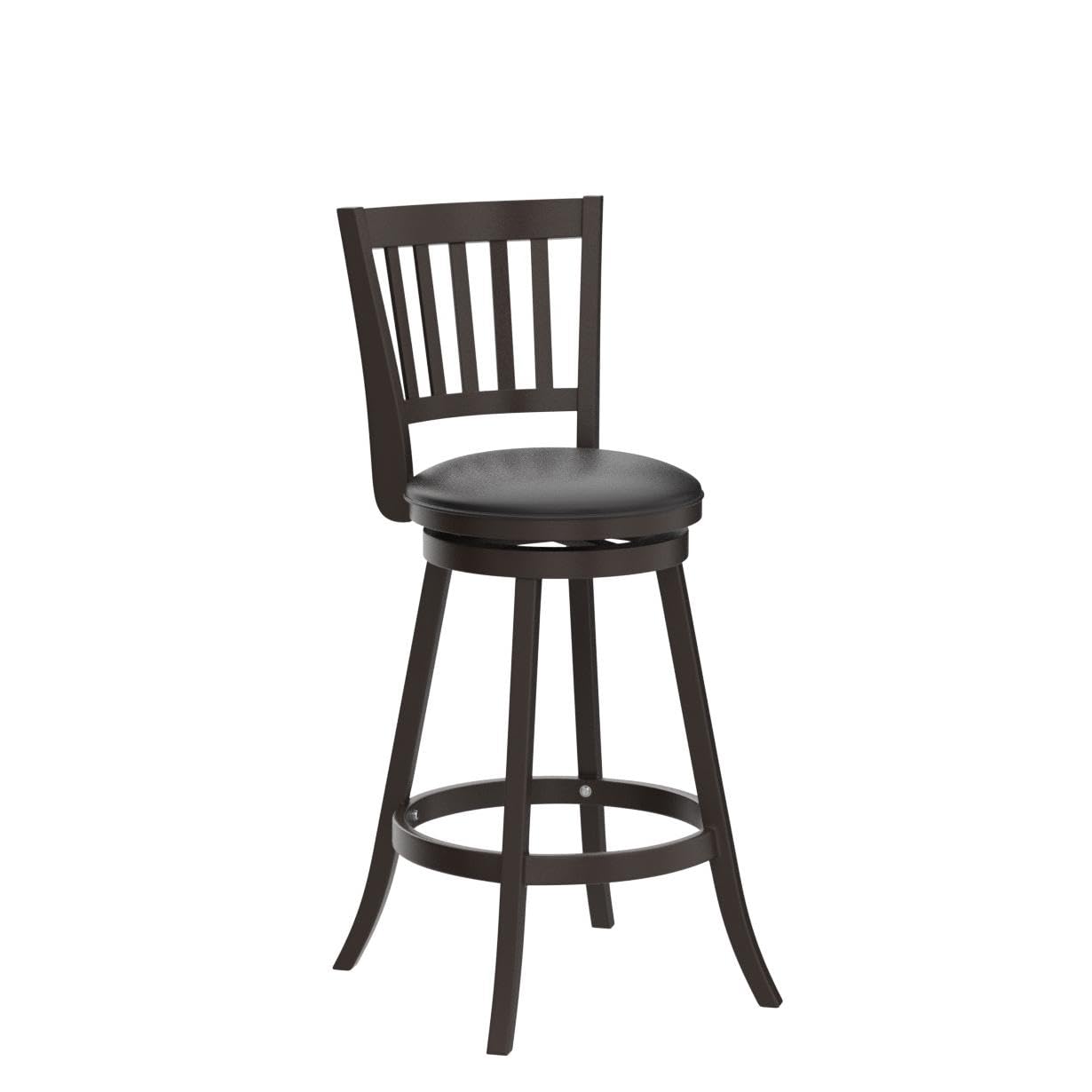 Monarch Specialties I 1236 Bar Stool, Set of 2, Swivel, Bar Height, Wood, Pu Leather Look, Brown, Black, Transitional