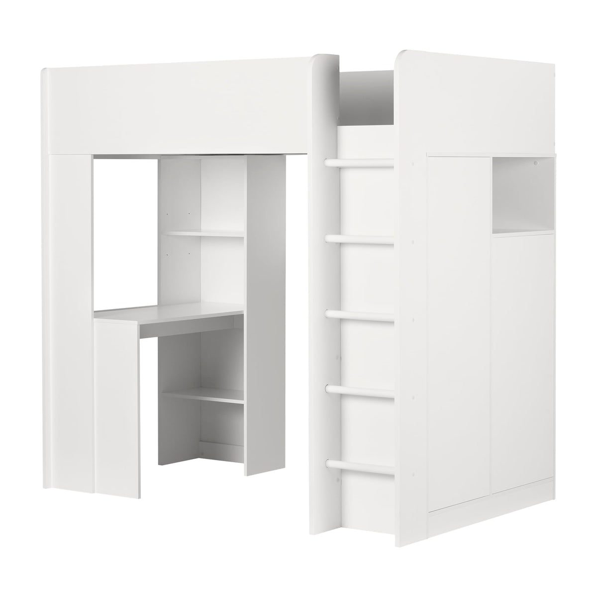 South Shore Logik Loft Bed With Desk, Twin, Pure White