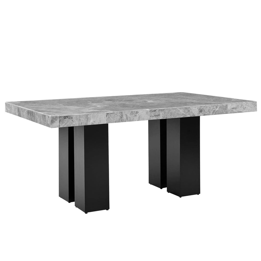 Steve Silver Company Camila Modern Rectangle Marble Top Dining Table with 4 Wide Espresso Legs, Seats up to 6 People, in Gray Finish