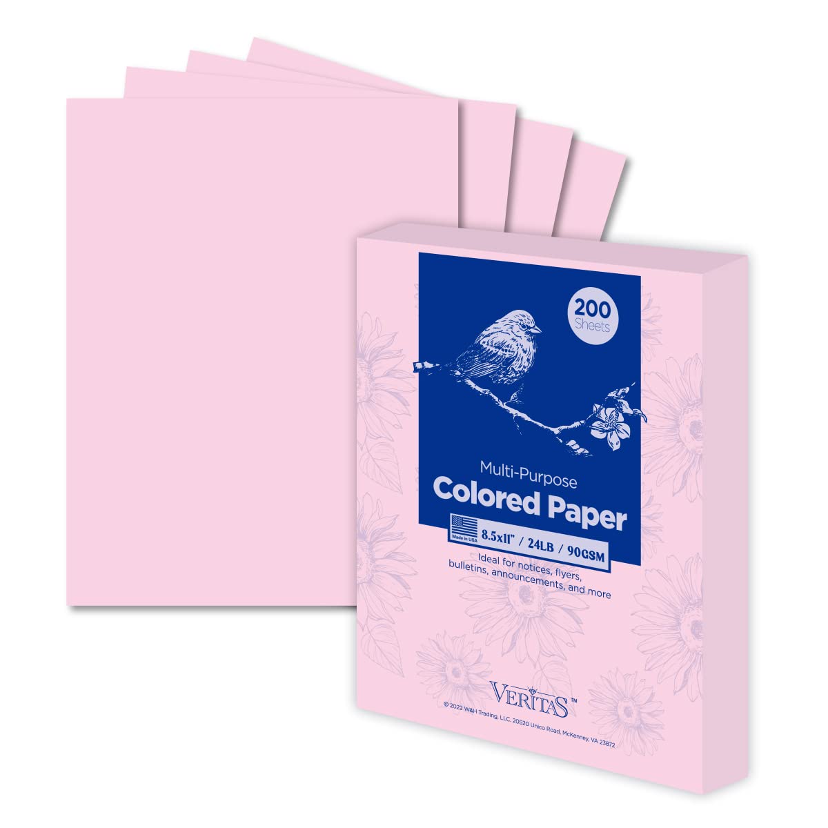 Writepads Veritas Color Copy Paper,Multi-Purpose Paper,Colored Printer Paper 8.5    X 11   , 24 Lb / 90 Gsm,Pink,200 Sheets (1 R