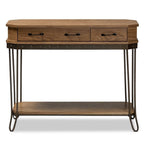 Baxton Studio Brown Wood and Black Finished Metal 3-Drawer Console Table