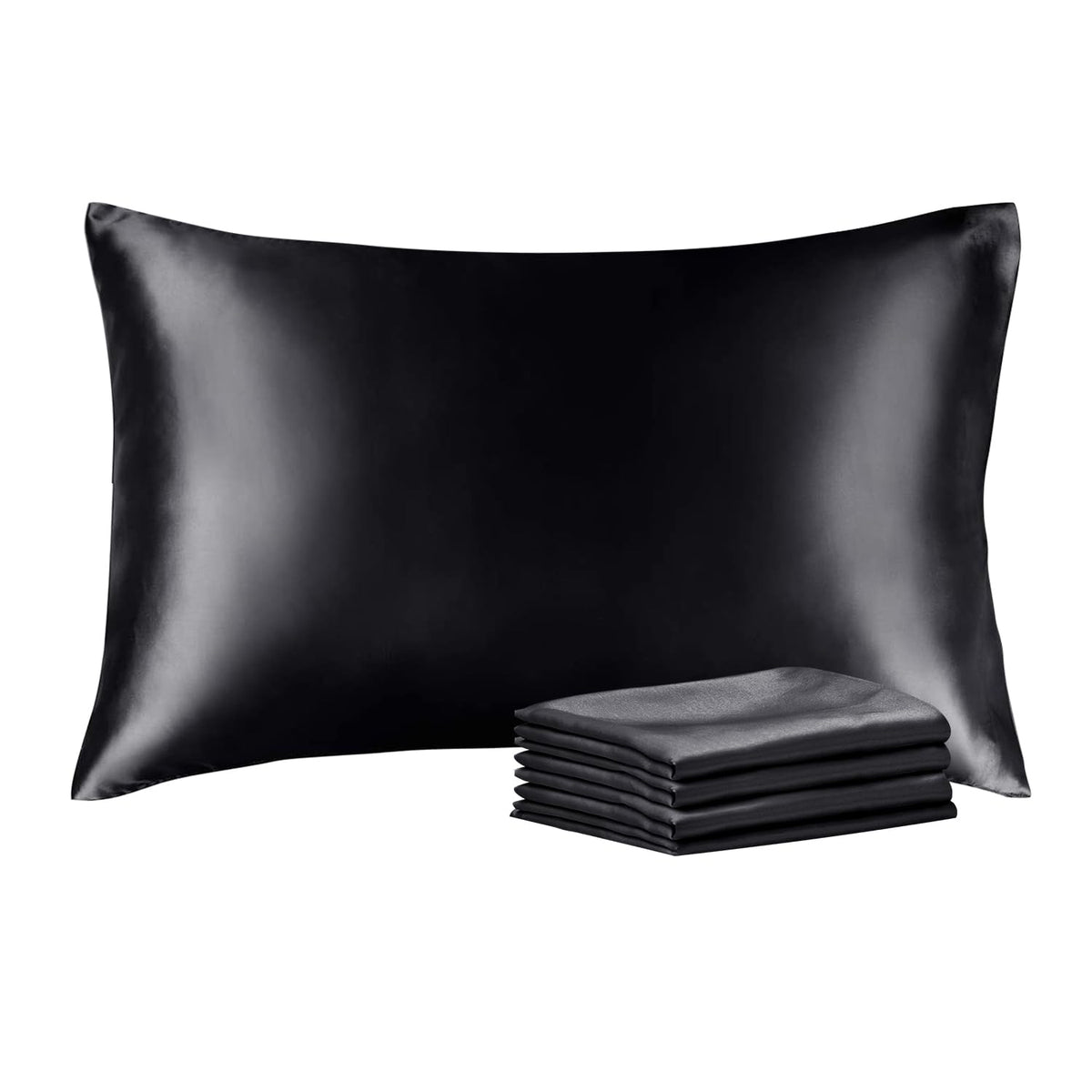 Bedelite Satin Pillowcase With Zipper 4 Pack, Dark Grey Pillow Cases Standard Size, Super Soft And Cooling Similar To Silk Pillo