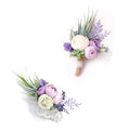 Ansofi Purple Corsage and Boutonniere Set Artificial Rose Flower Wrist Corsage and Boutineers for Groom Groomsmen Bride Bridesma