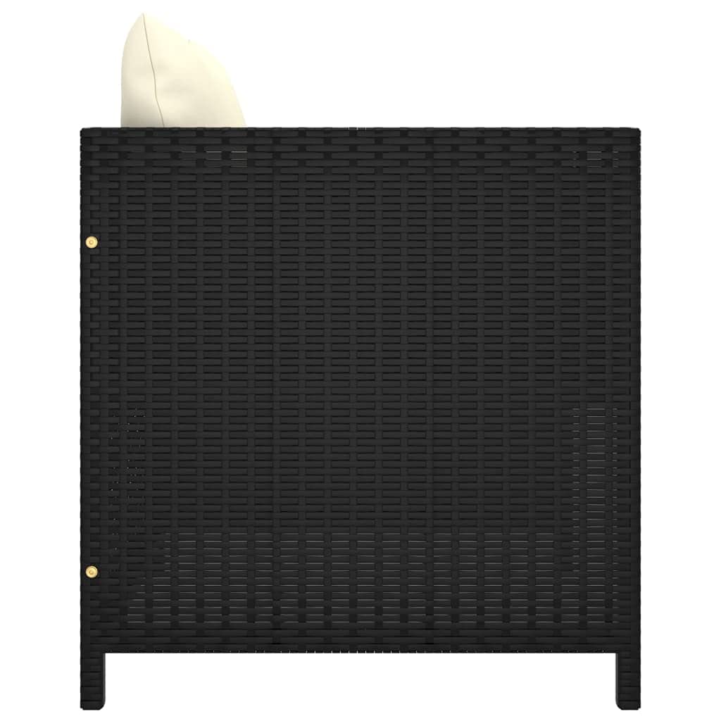 vidaXL Outdoor Patio Sofa with Cushions - Stylish & Functional Black Poly Rattan Garden Seat with Removable Cream White Cushions, Weather-Resistant & Lightweight