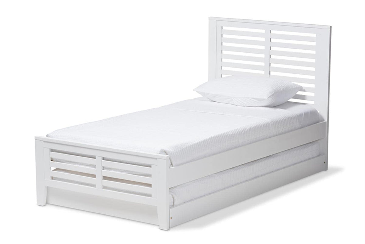 Baxton Studio Sedona Modern Classic Mission Style White-Finished Wood Twin Platform Bed with Trundle White/Twin//White/Mission/Rubber Wood/Poplar/LVL