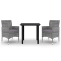 vidaXL 3 Piece Outdoor Dining Set with Cushions - Patio Furniture in Gray Poly Rattan and Black Glass Top, Weather-Resistant & Easy Clean
