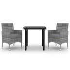 vidaXL 3 Piece Outdoor Dining Set with Cushions - Patio Furniture in Gray Poly Rattan and Black Glass Top, Weather-Resistant & Easy Clean