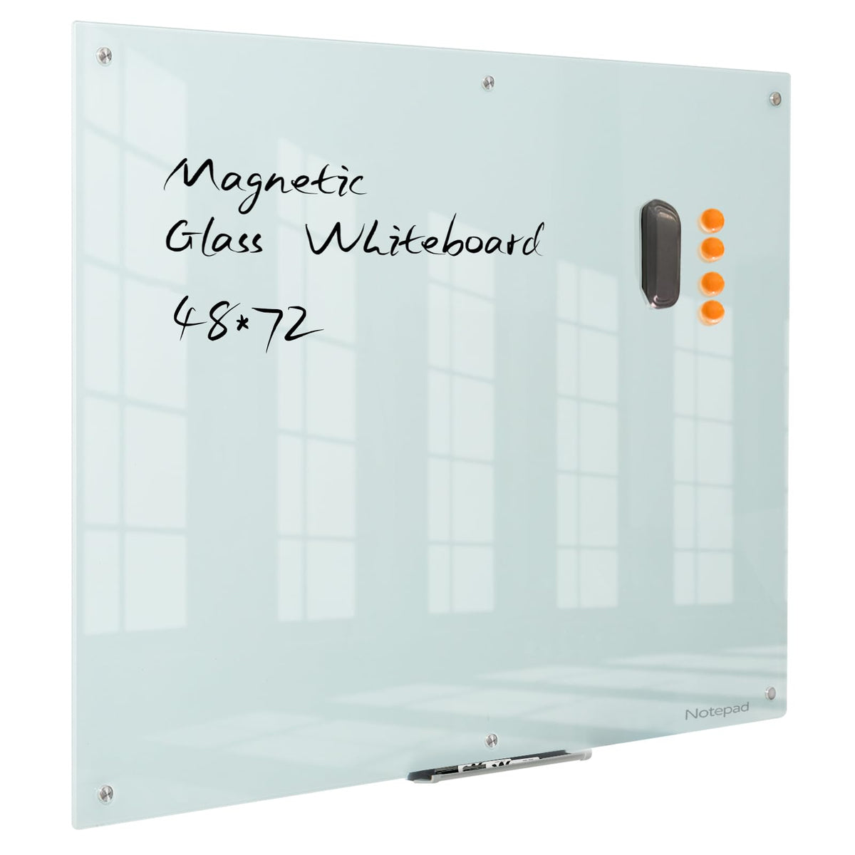 Glass Whiteboard 48 * 72Inches Magnetic Wall Mounted Glass Whiteboard, Large Frameless Glass White Board For Wall Office, Home &