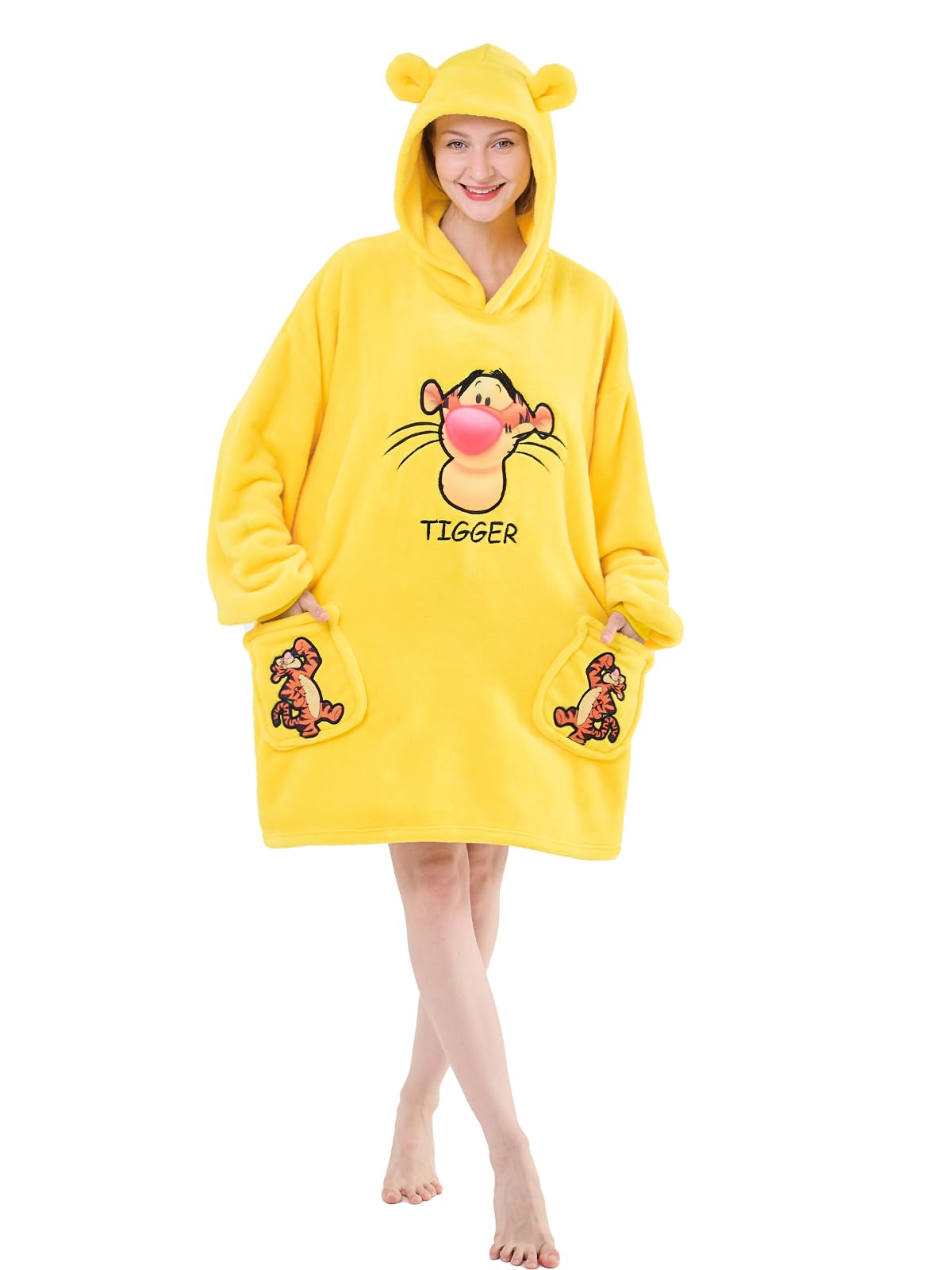 Newcosplay Wearable Blanket Hoodie Plush Cozy Oversized Sweatshirt With Pocket For Adult (Tigger Two Pockets, Adult)