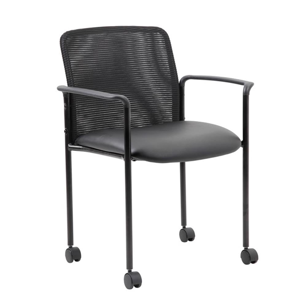 Boss Office Products Mesh And Vinyl Guest Casters Chair, Black