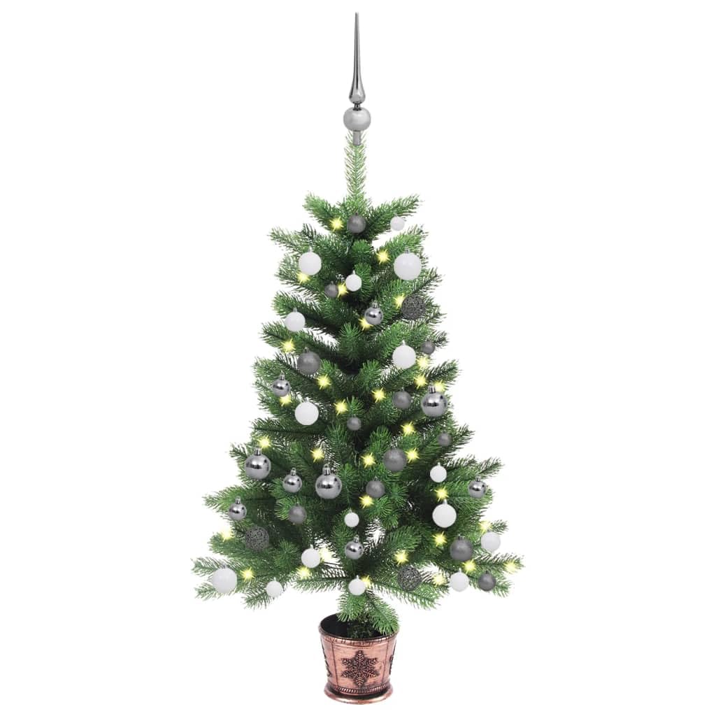 Vidaxl 25.6&quot; Green Artificial Christmas Tree With Leds, Pe Needle Branches, Balls, Weather-Resistant, Usb Connected