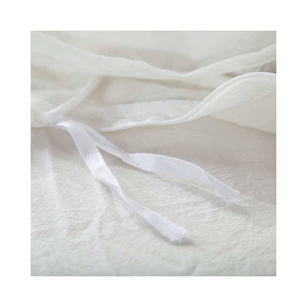 F.Y.Dreams 100% Washed Cotton Duvet Cover For Weighted Blanket 48X72 Inches With 8 Ties, Zipper On Long Side/White/Just Duvet Co