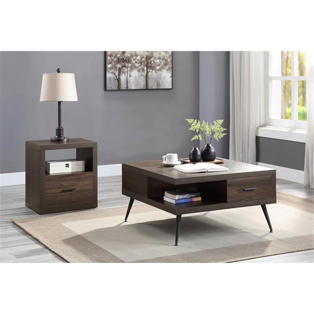 Acme Harel Wooden Coffee Table with Storage Drawer and Metal Legs in Walnut